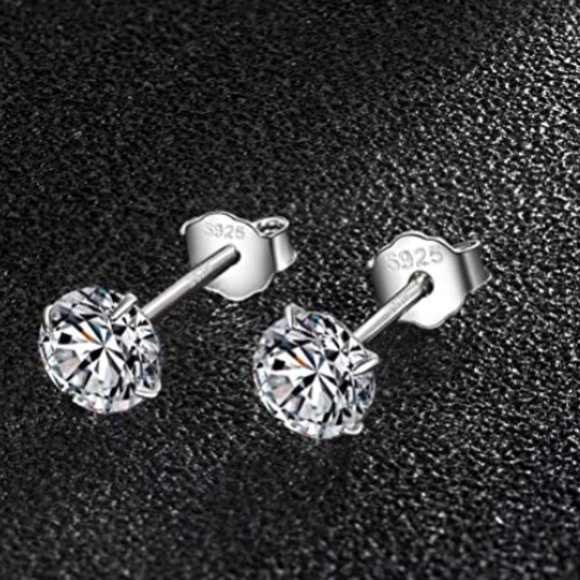 SET OF 4 925 STERLING SILVER DIAMOND STUD EARRINGS - Picture 3 of 4